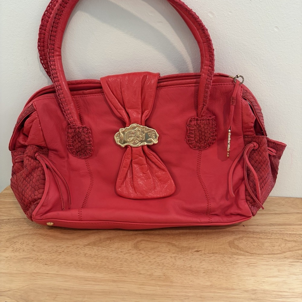 CHI Leather Bag Falchi Red Lamb Skin & Snakeskin HOBO Shoulder Purse Handbag